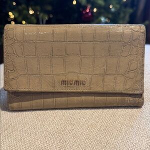 MIU MIU tan/gold Crocodile Embossed Wallet